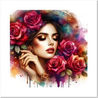 Romantic Woman With Roses Posters and Art